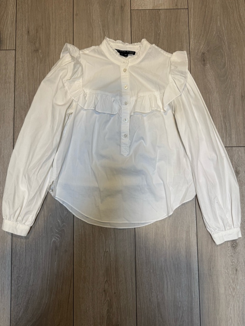 Veronica Beard White Ruffle-Yoke Cotton Blouse
